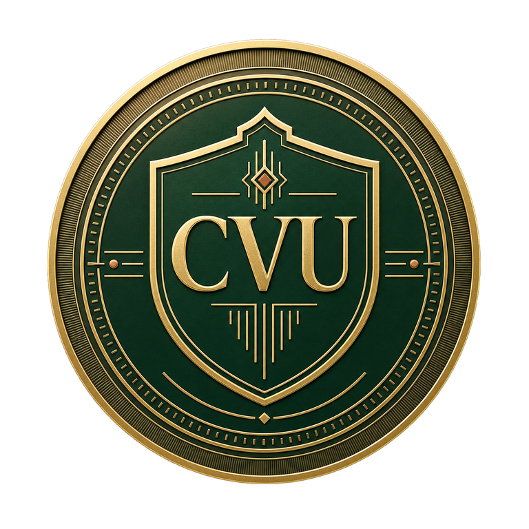 CVU premium proof mark with a green shield and gold CVU lettering